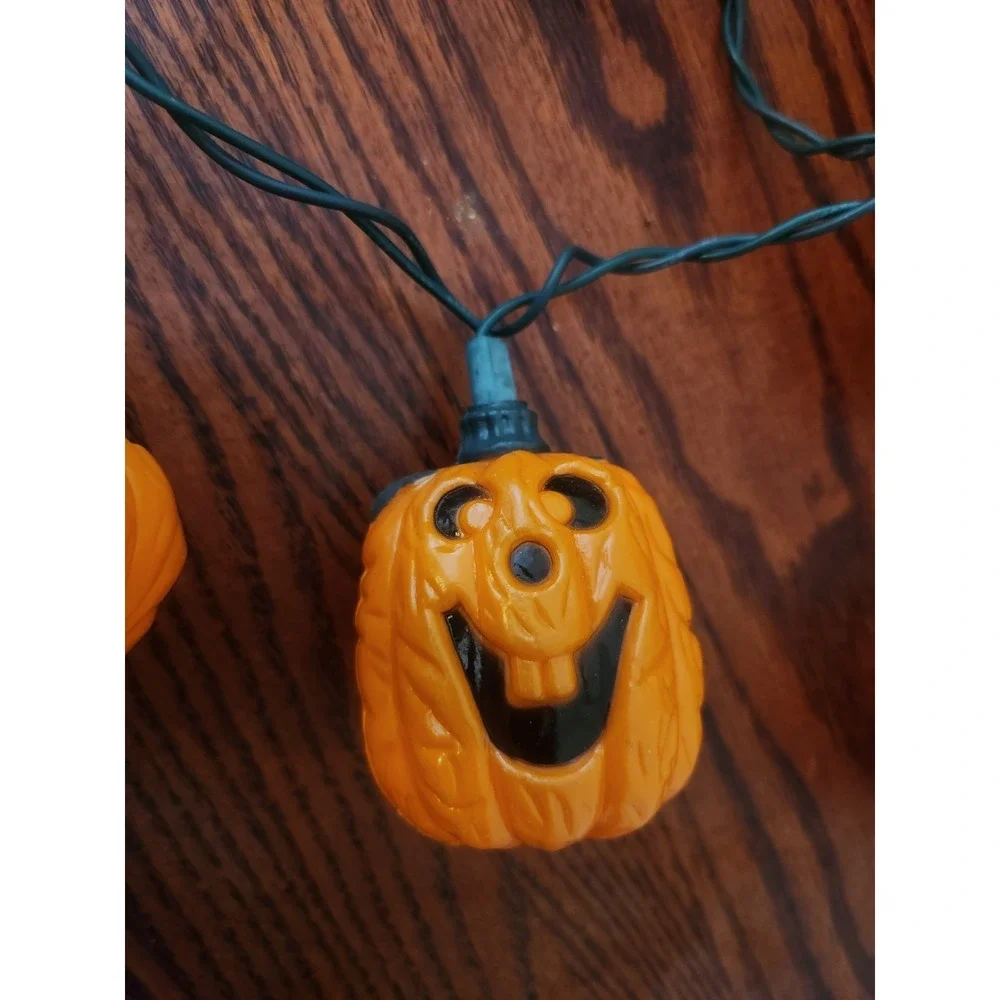 Vintage Halloween Blow Mold Jack O Lantern Pumpkin String Lights Working